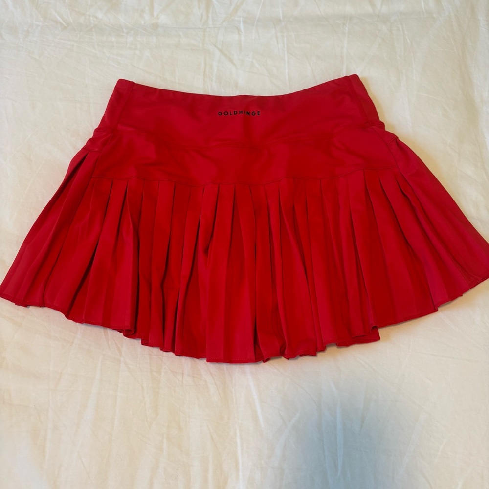 Gold Hinge Red Pleated Tennis Skirt